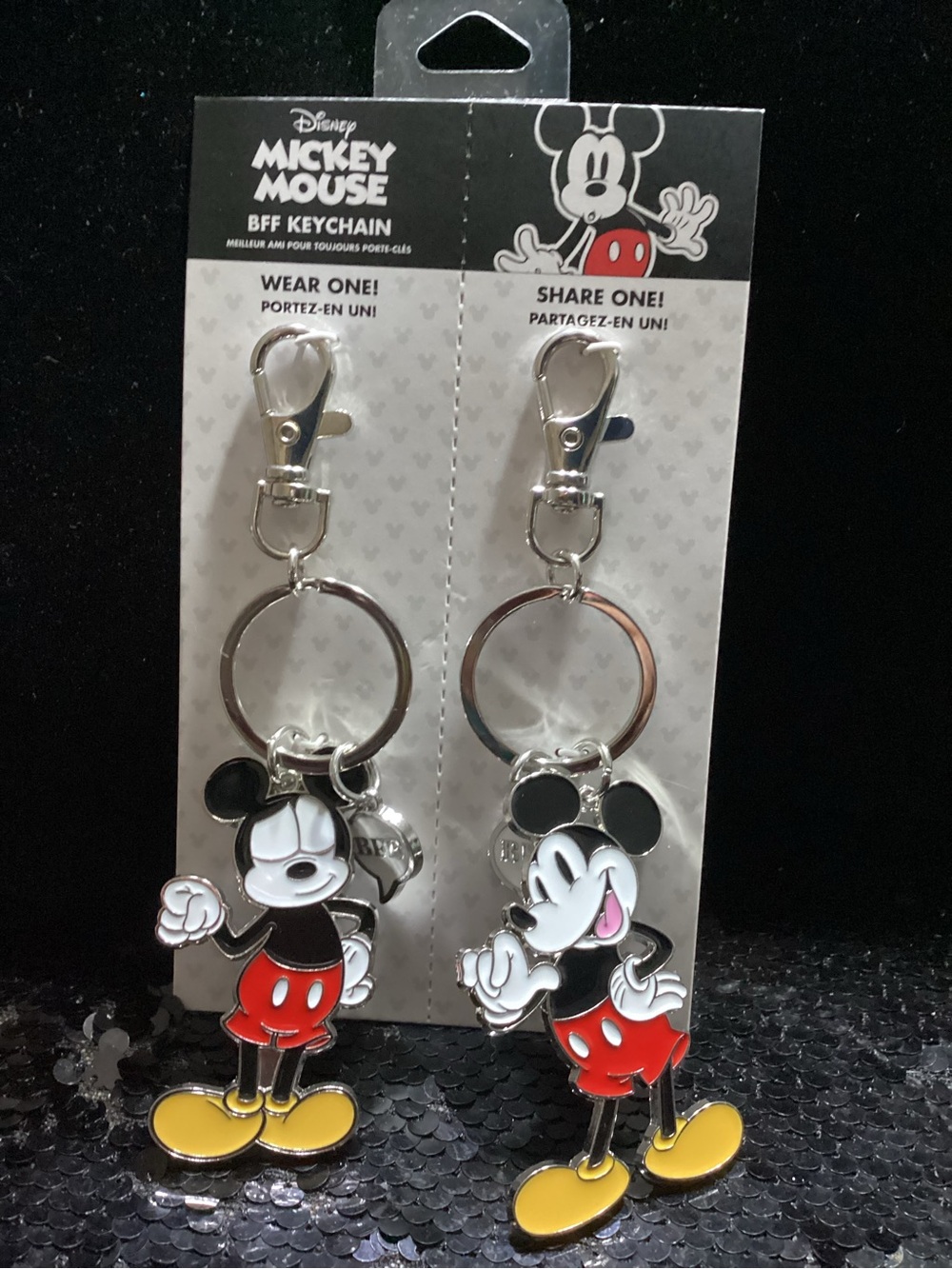 Disney Mickey Mouse Twin BFF Keychain Set in Red, Yellow, Black & White